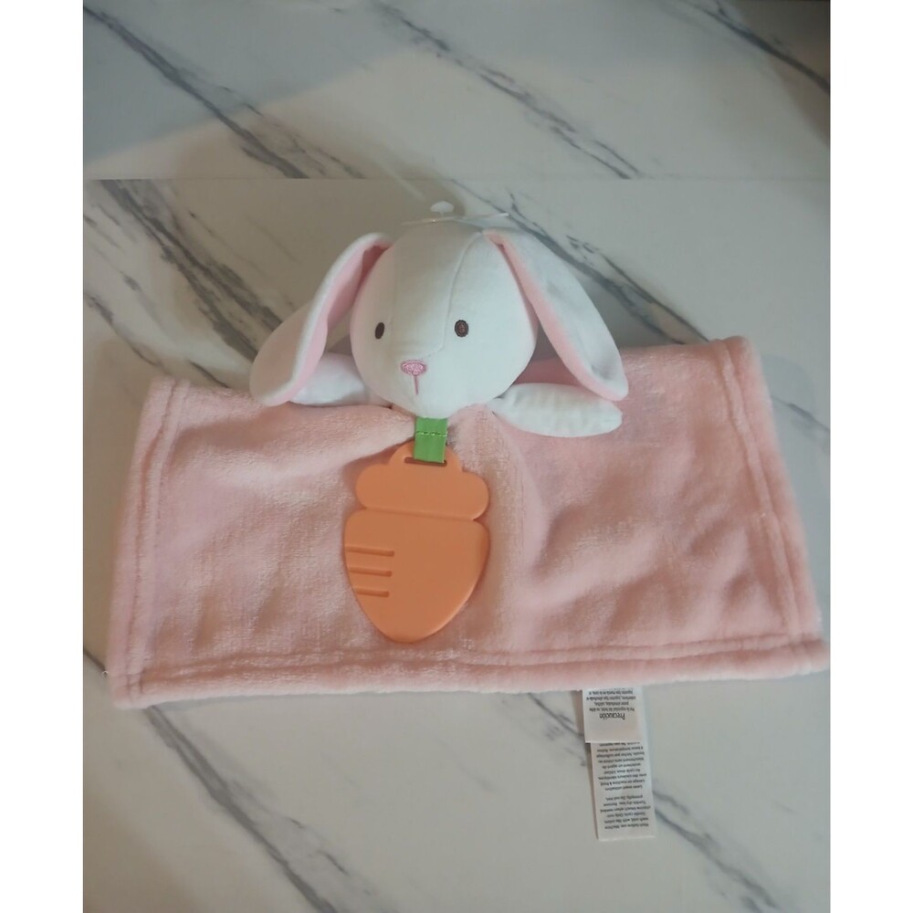Little Me Bunny Lovey Security Blanket Pink White Carrot Plush Baby Toy